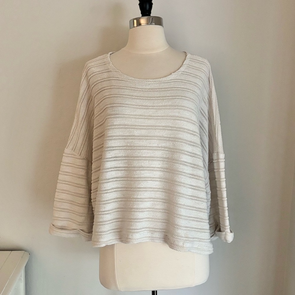 Lulu’s Pretty Cozy Ivory Striped Knit Sweater Top, Size Large - Picture 3 of 12